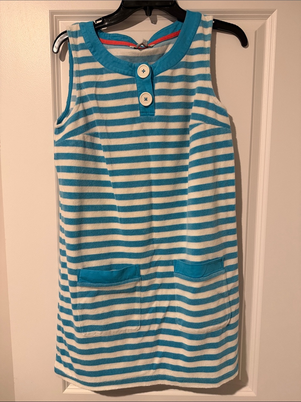 Boden Turquoise & White Striped women’s terry cloth bathing suit cover